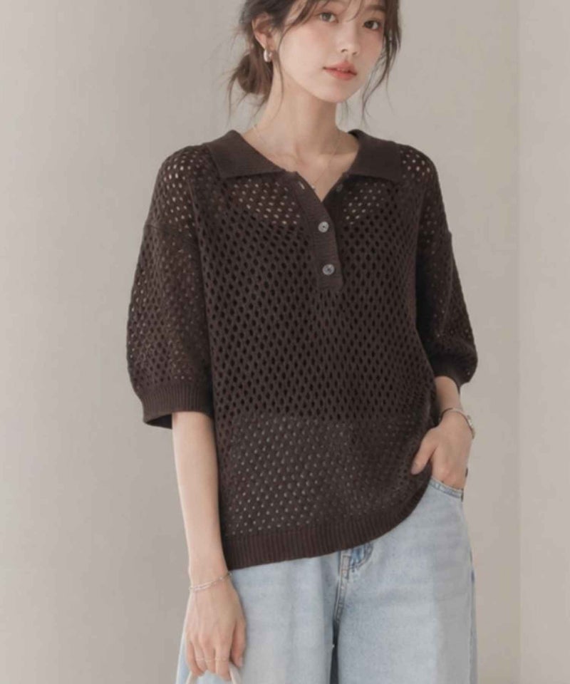 Idnes メッシュニットポロシャツ レディース商品画像-10