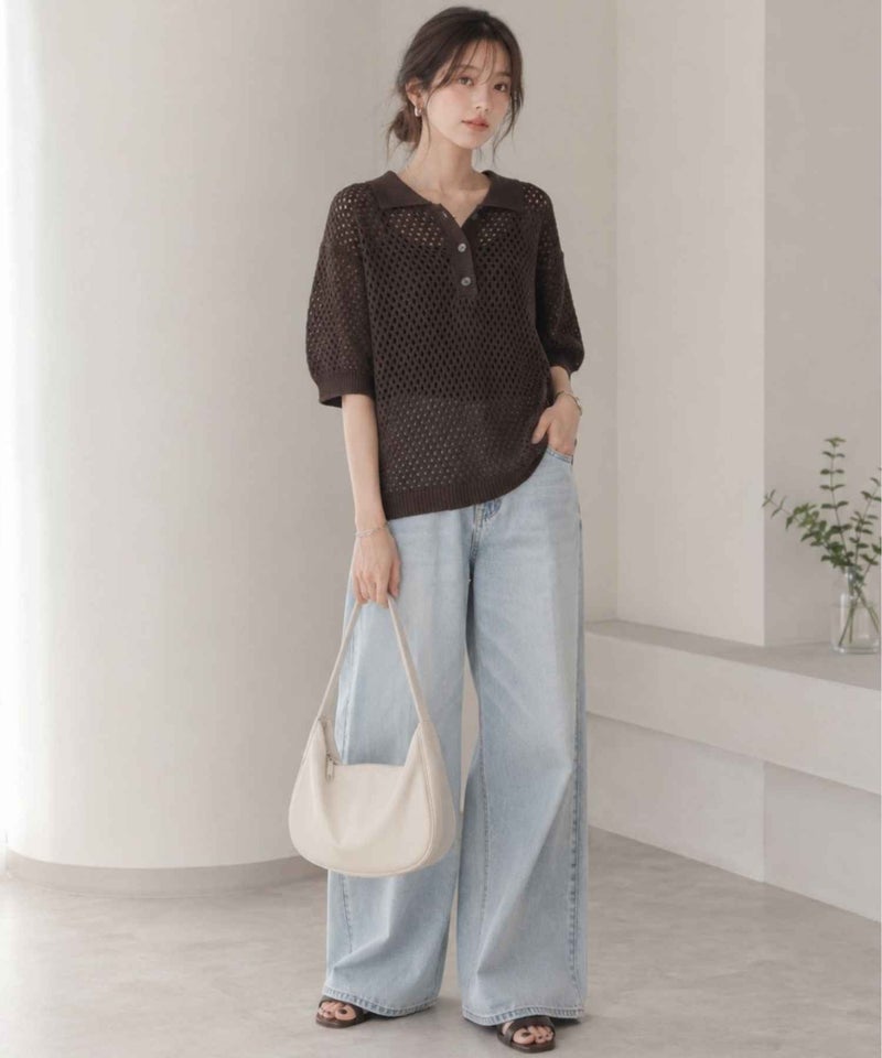 Idnes  メッシュニットポロシャツ レディース商品画像-11