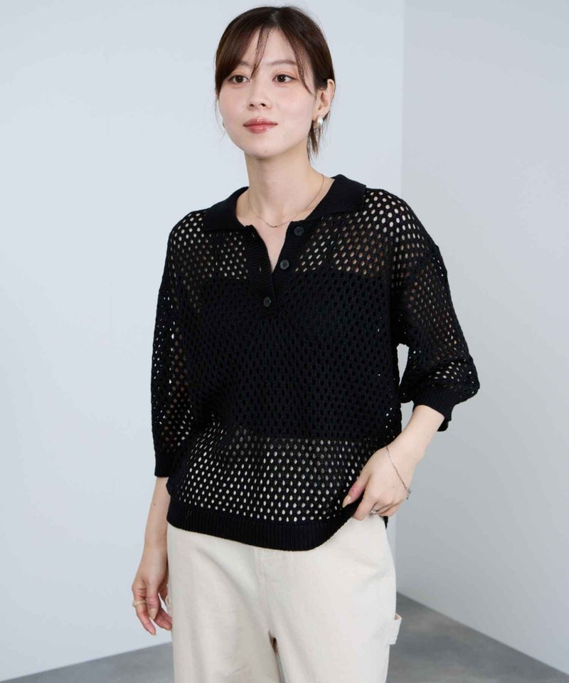 Idnes  メッシュニットポロシャツ レディース商品画像-12
