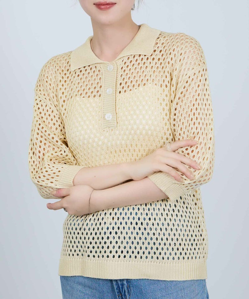 Idnes メッシュニットポロシャツ レディース商品画像-13