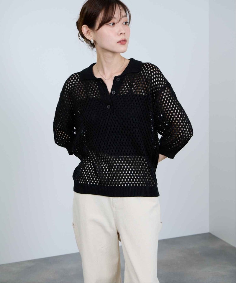 Idnes  メッシュニットポロシャツ レディース商品画像-13