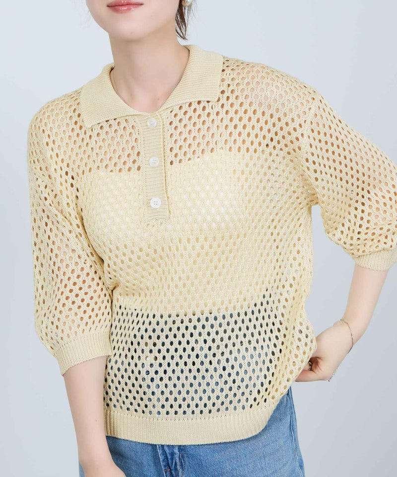 Idnes メッシュニットポロシャツ レディース商品画像-14