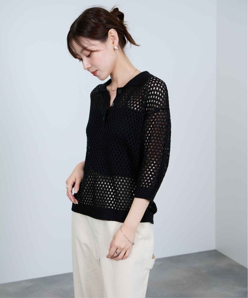 Idnes  メッシュニットポロシャツ レディース商品画像-14