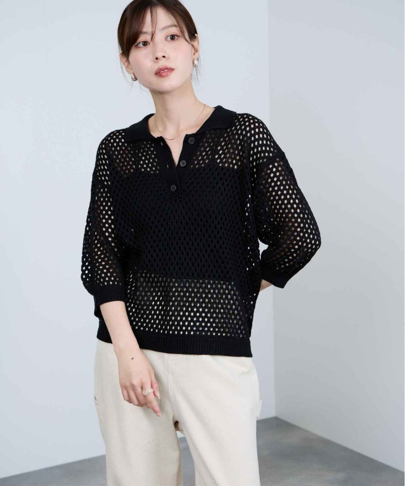 Idnes メッシュニットポロシャツ レディース商品画像-16