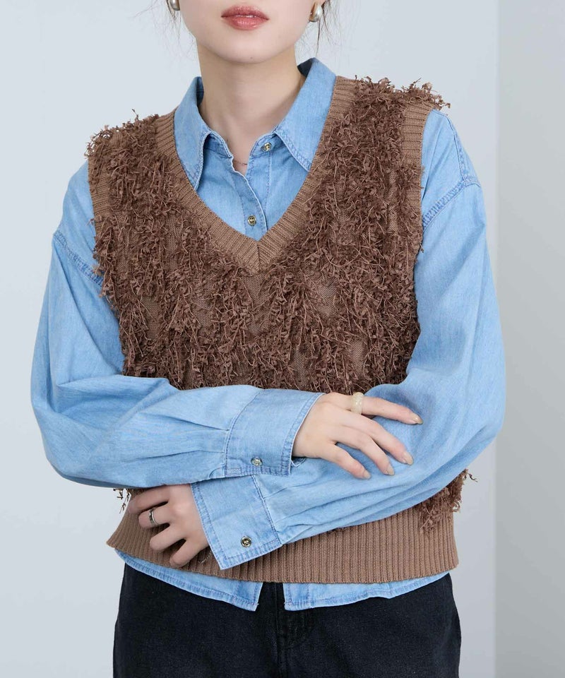 [期間限定knit]Idnes  リボンヤーンニットジレ レディース商品画像-1