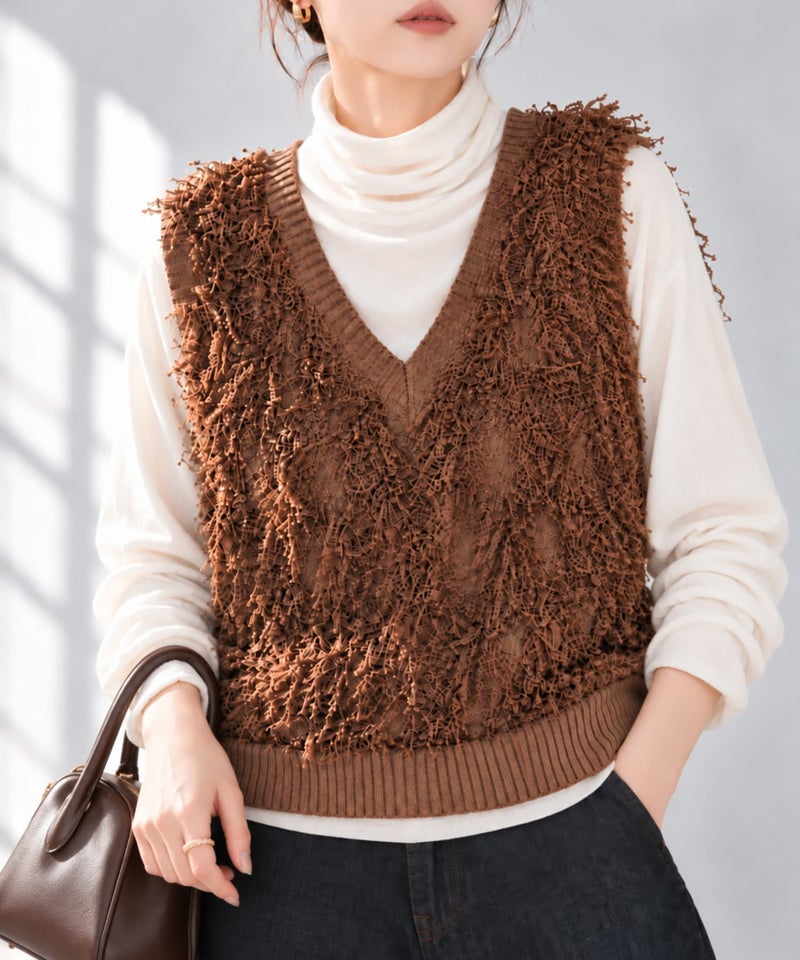 Idnes  リボンヤーンニットジレ レディース商品画像-1