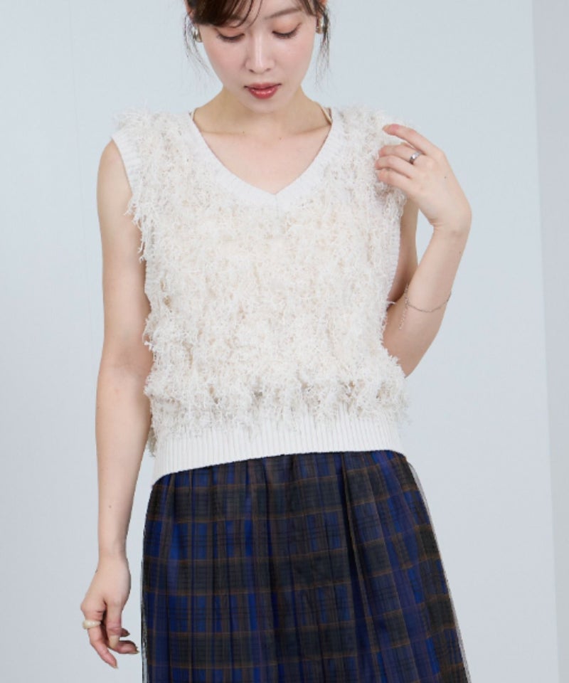 [期間限定knit]Idnes  リボンヤーンニットジレ レディース商品画像-2