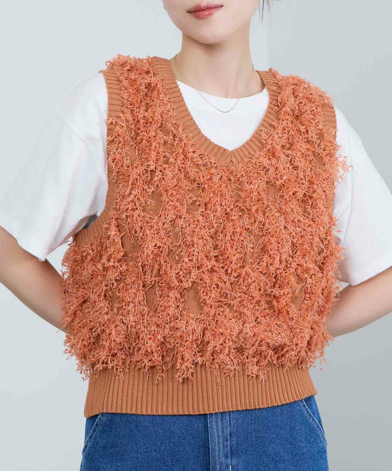 [期間限定knit]Idnes  リボンヤーンニットジレ レディース商品画像-3