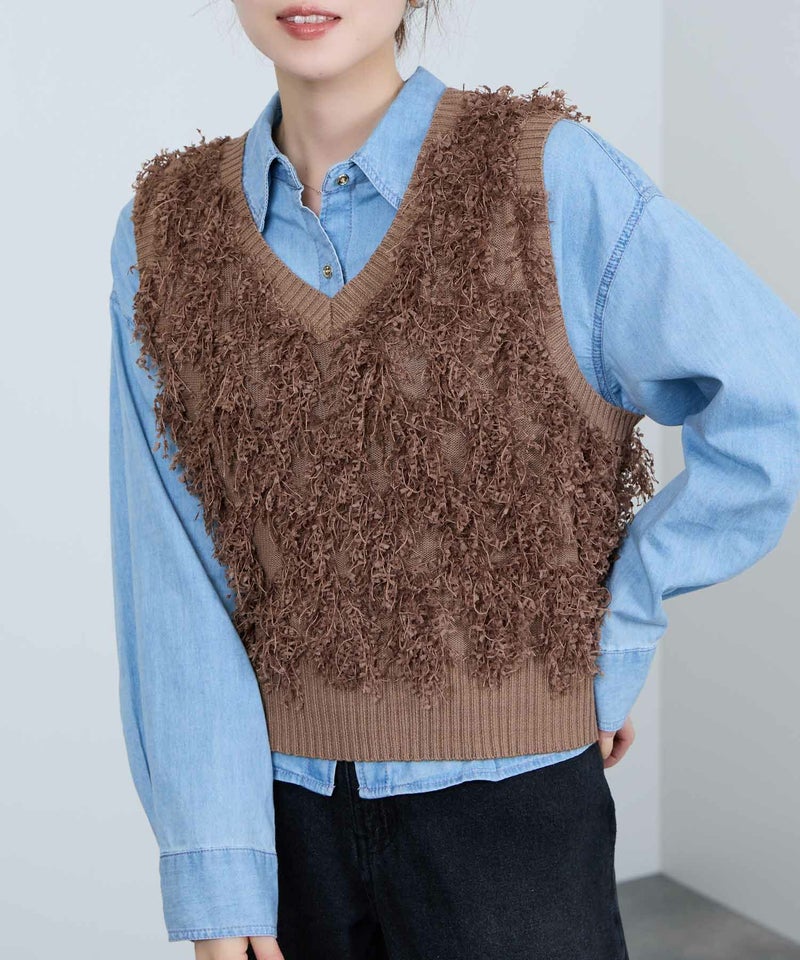 [期間限定knit]Idnes  リボンヤーンニットジレ レディース商品画像-4