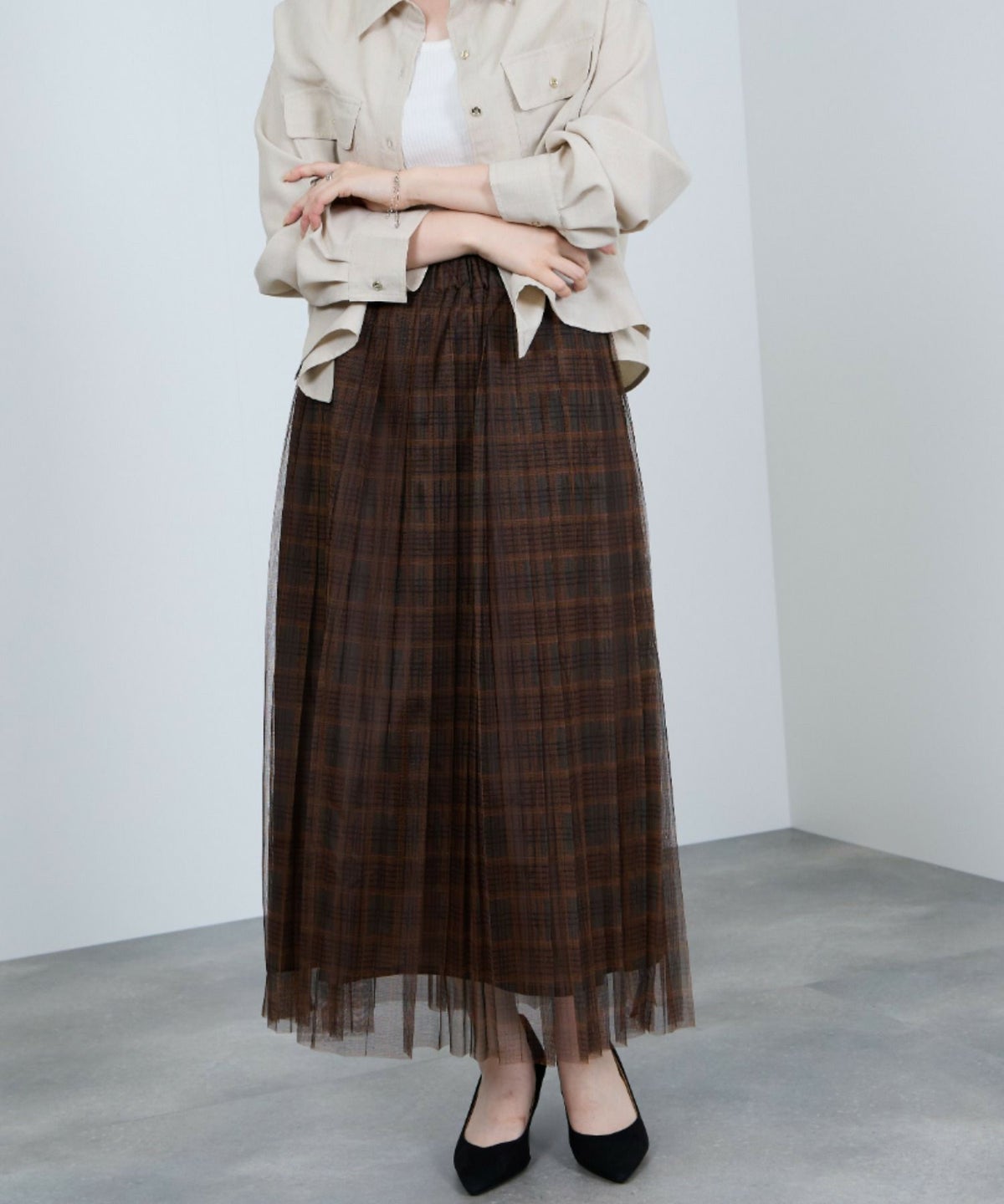  Idnes チェック柄チュールスカート レディース