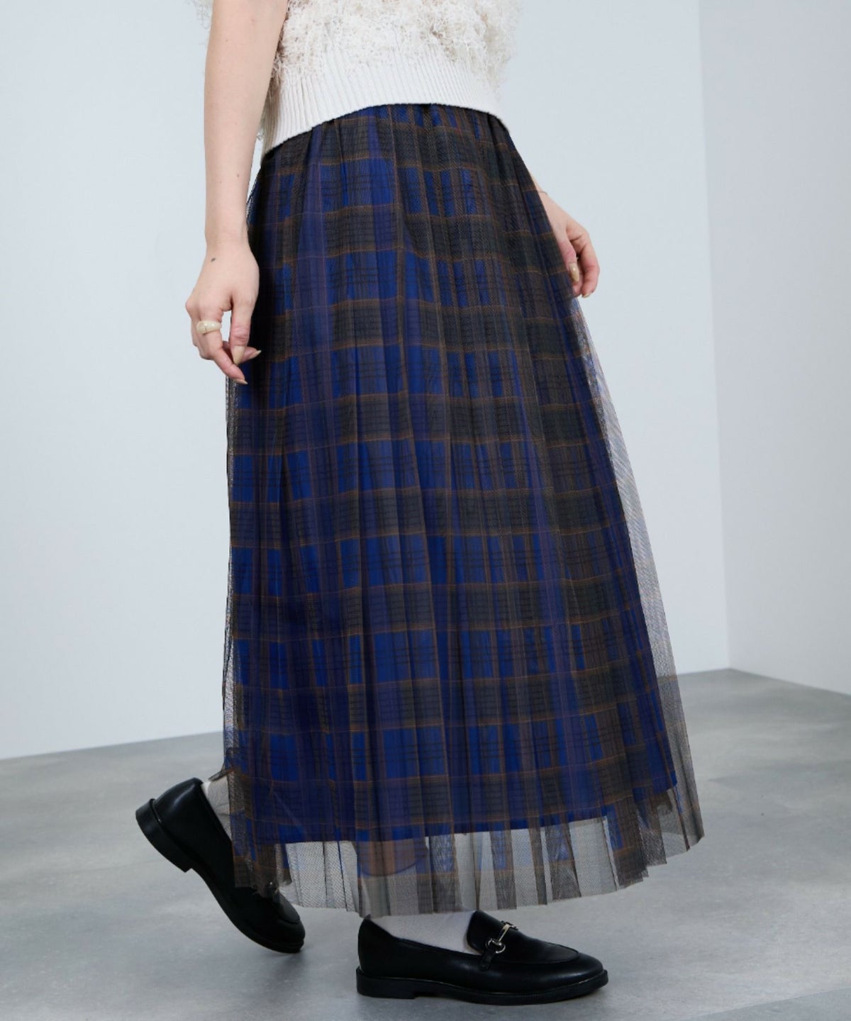  Idnes チェック柄チュールスカート レディース