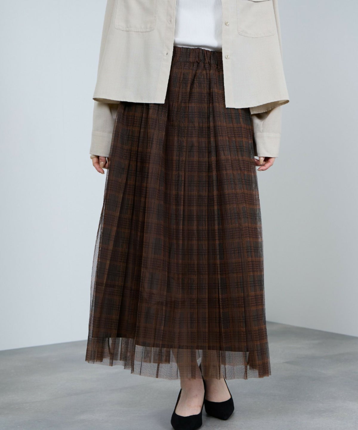  Idnes チェック柄チュールスカート レディース