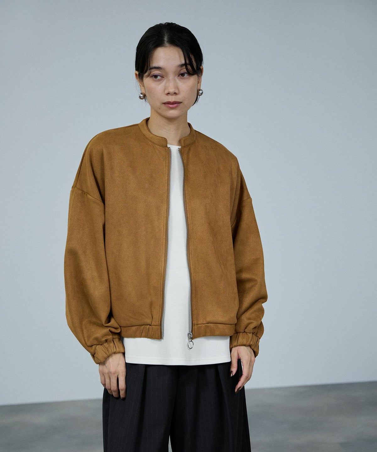 milli de l'air ポンチ素材 スエードライクブルゾン レディース