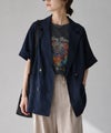  Idnes レーヨン麻混ハーフスリーブジャケット レディース
