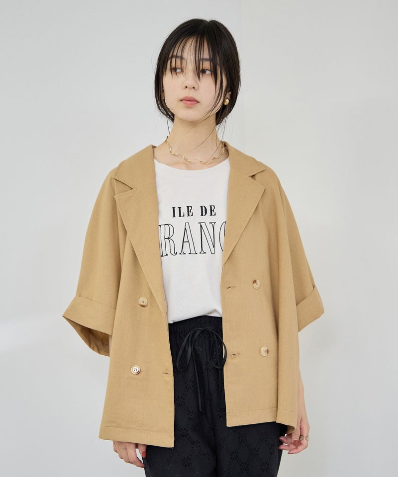 Idnes レーヨン麻混ハーフスリーブジャケット レディース商品画像-3