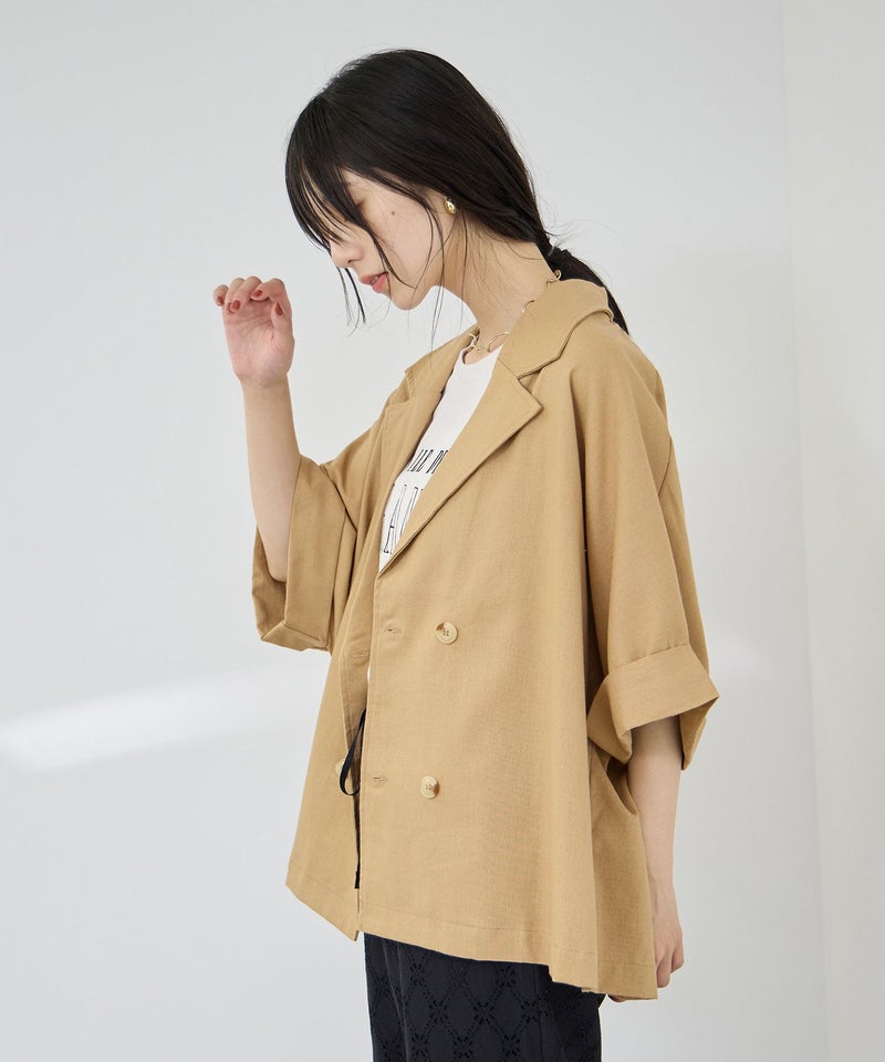 Idnes レーヨン麻混ハーフスリーブジャケット レディース商品画像-5