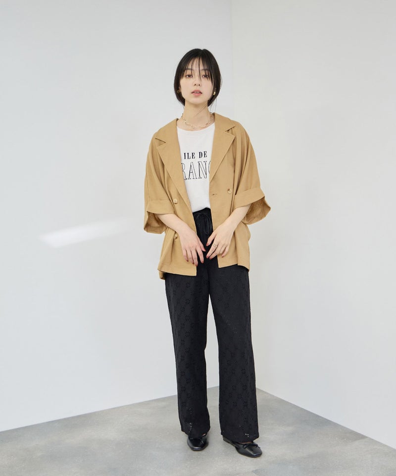 Idnes レーヨン麻混ハーフスリーブジャケット レディース商品画像-8