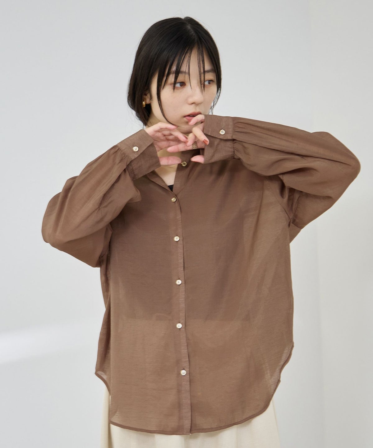 Idnes シアーレギュラーカラーシャツ レディース