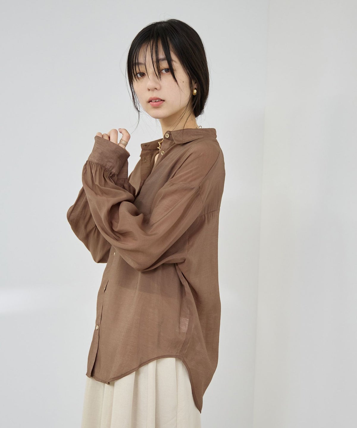 Idnes シアーレギュラーカラーシャツ レディース