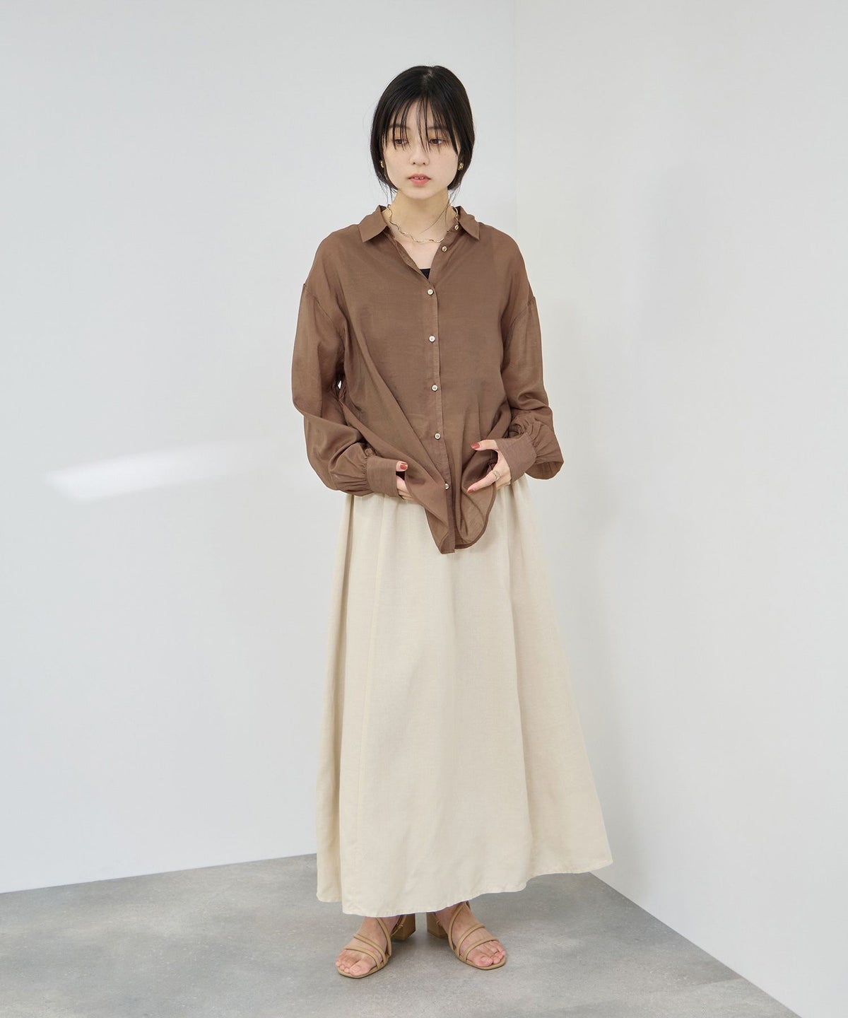 Idnes シアーレギュラーカラーシャツ レディース