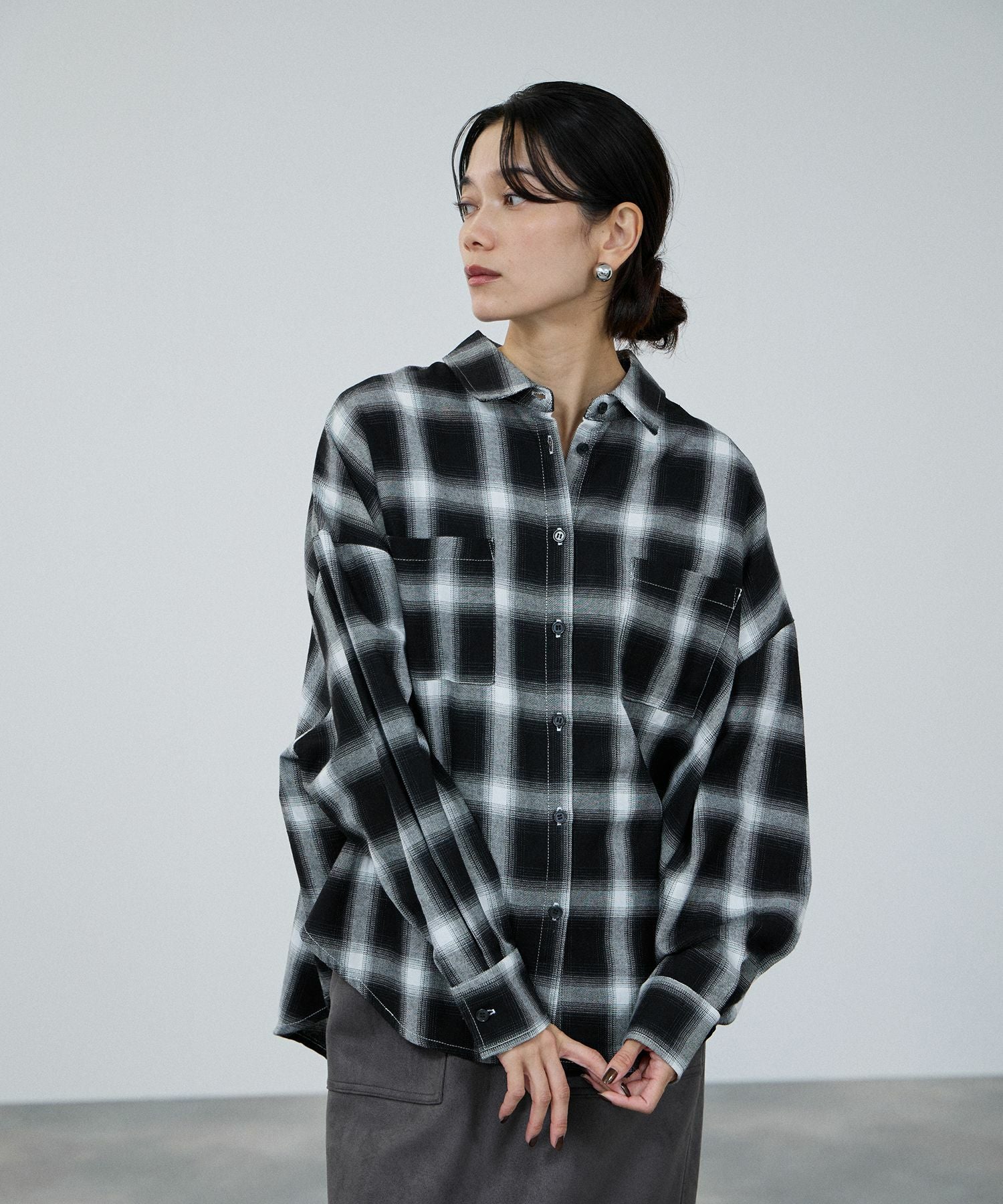 milli de l'air オンブレーチェックシャツ レディース