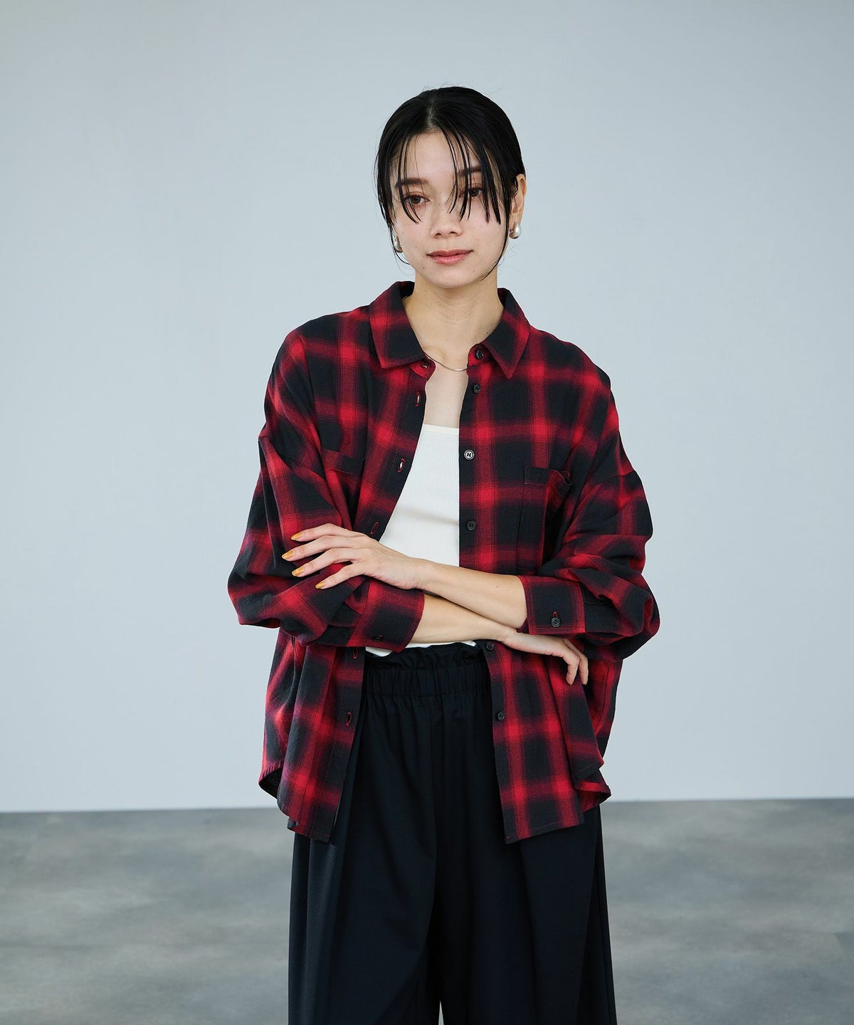 milli de l'air オンブレーチェックシャツ レディース