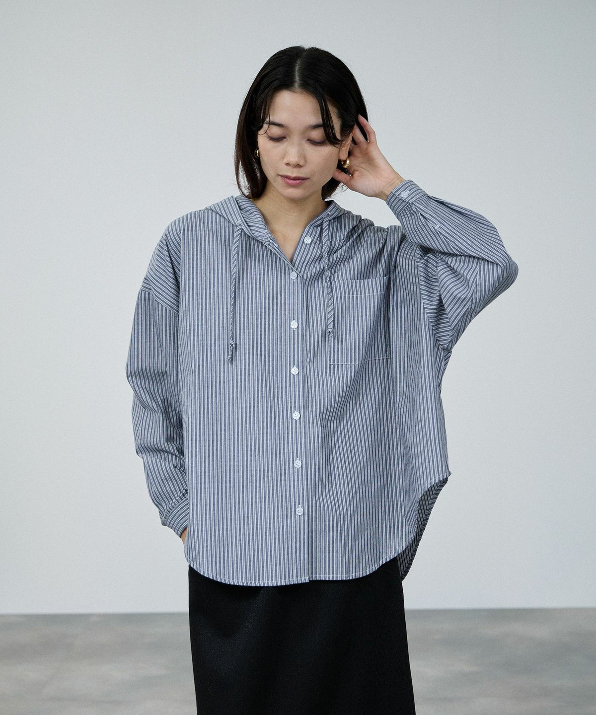 milli de l'air マルチストライプシャツパーカー レディース