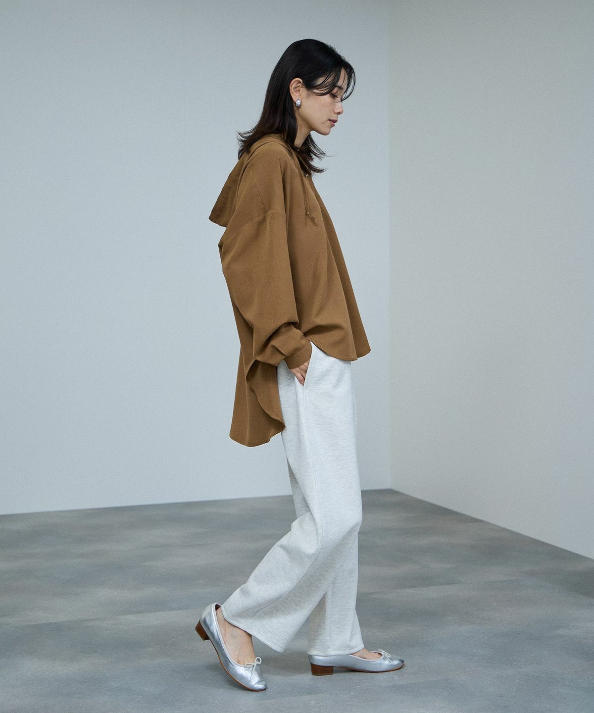 milli de l'air ライトリンクルフーディシャツ レディース