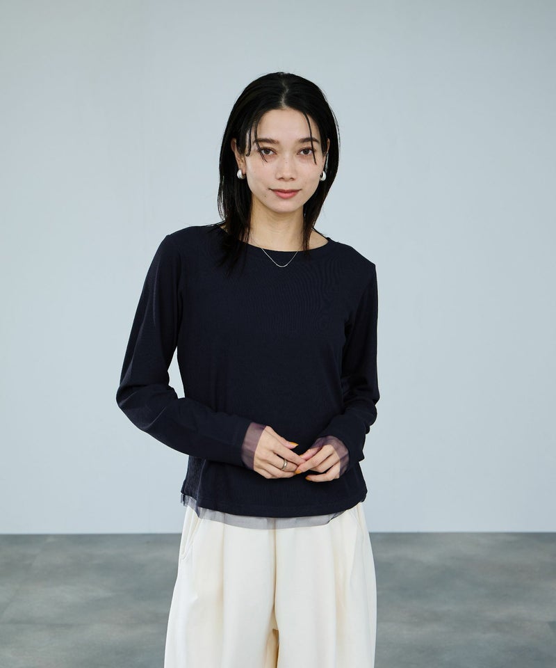 milli de l'air チュールトリムテレコ長袖Tシャツ レディース メール便 対応商品商品画像-3