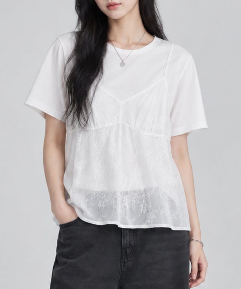 Idnes Tシャツ×レースキャミソールセット レディース商品画像-2