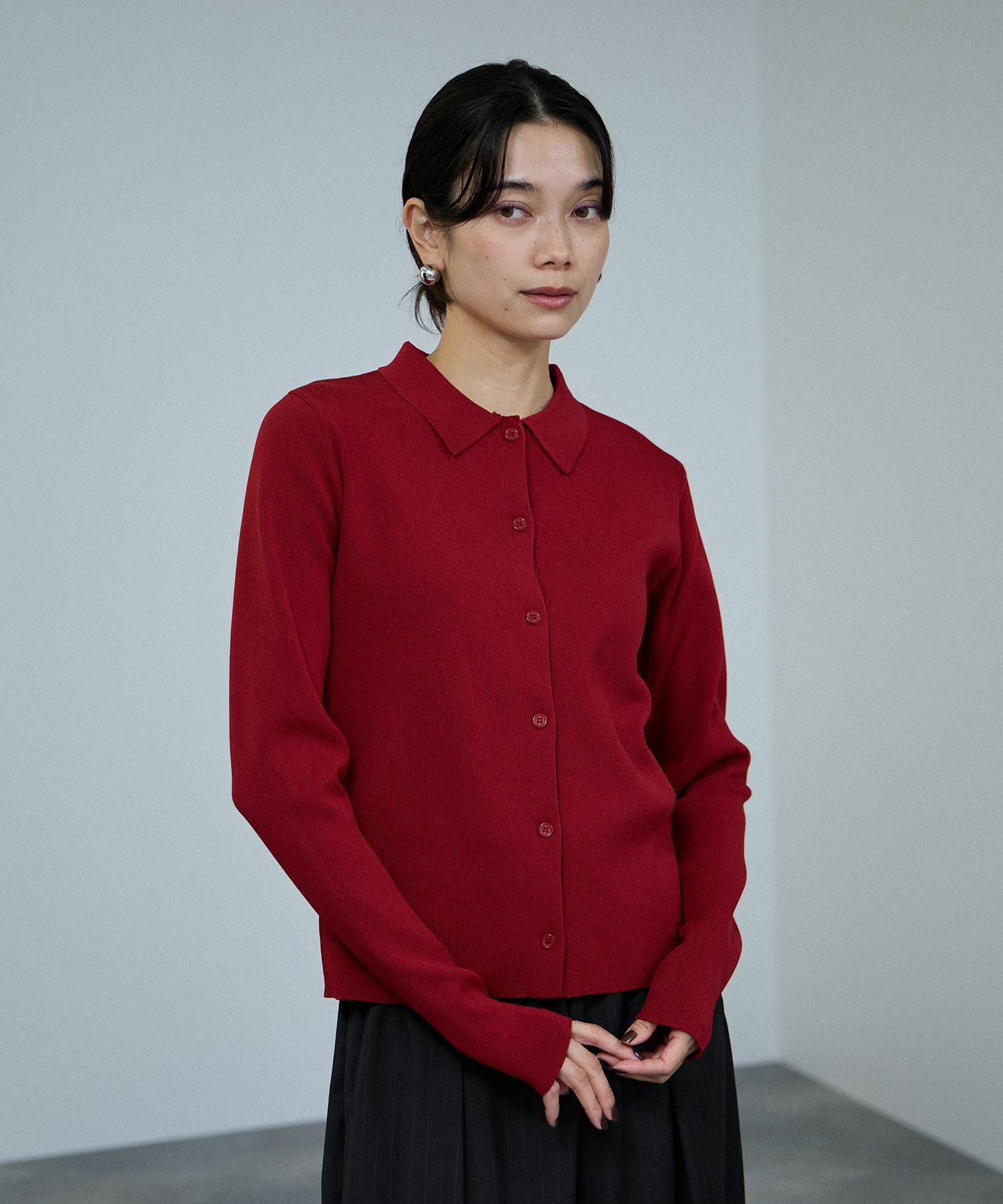 新品未使用 DECEMBERMAY ロゴニット 赤 レディース Mサイズ milli de l'air ソフトレッチポロカーディガン レディース