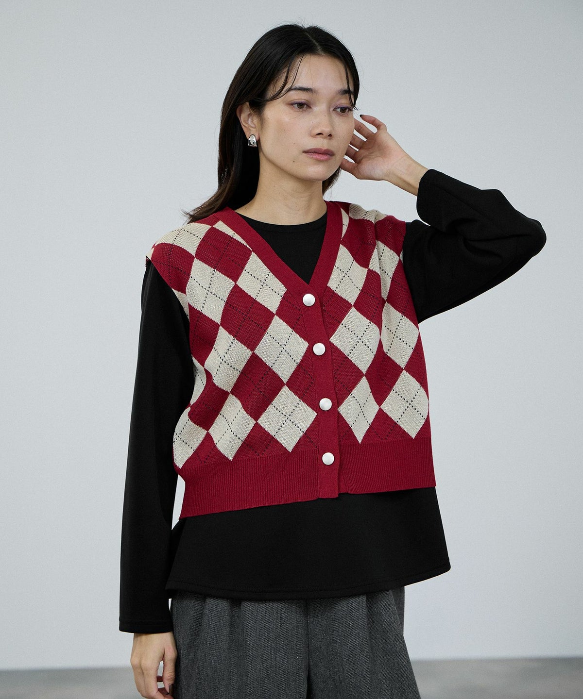 milli de l'air ニット前開きベスト レディース