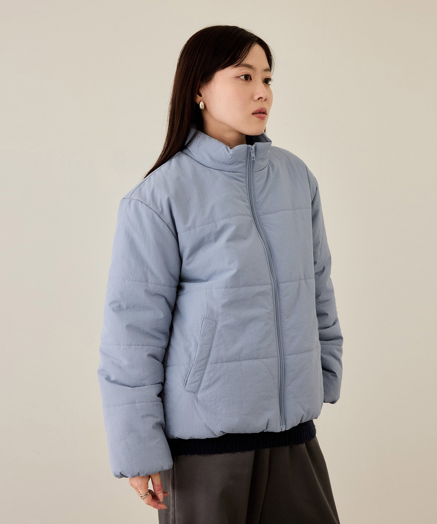 MOGA 中綿ファネルネックブルゾン nAvy 撥水中綿ブルゾン レディース