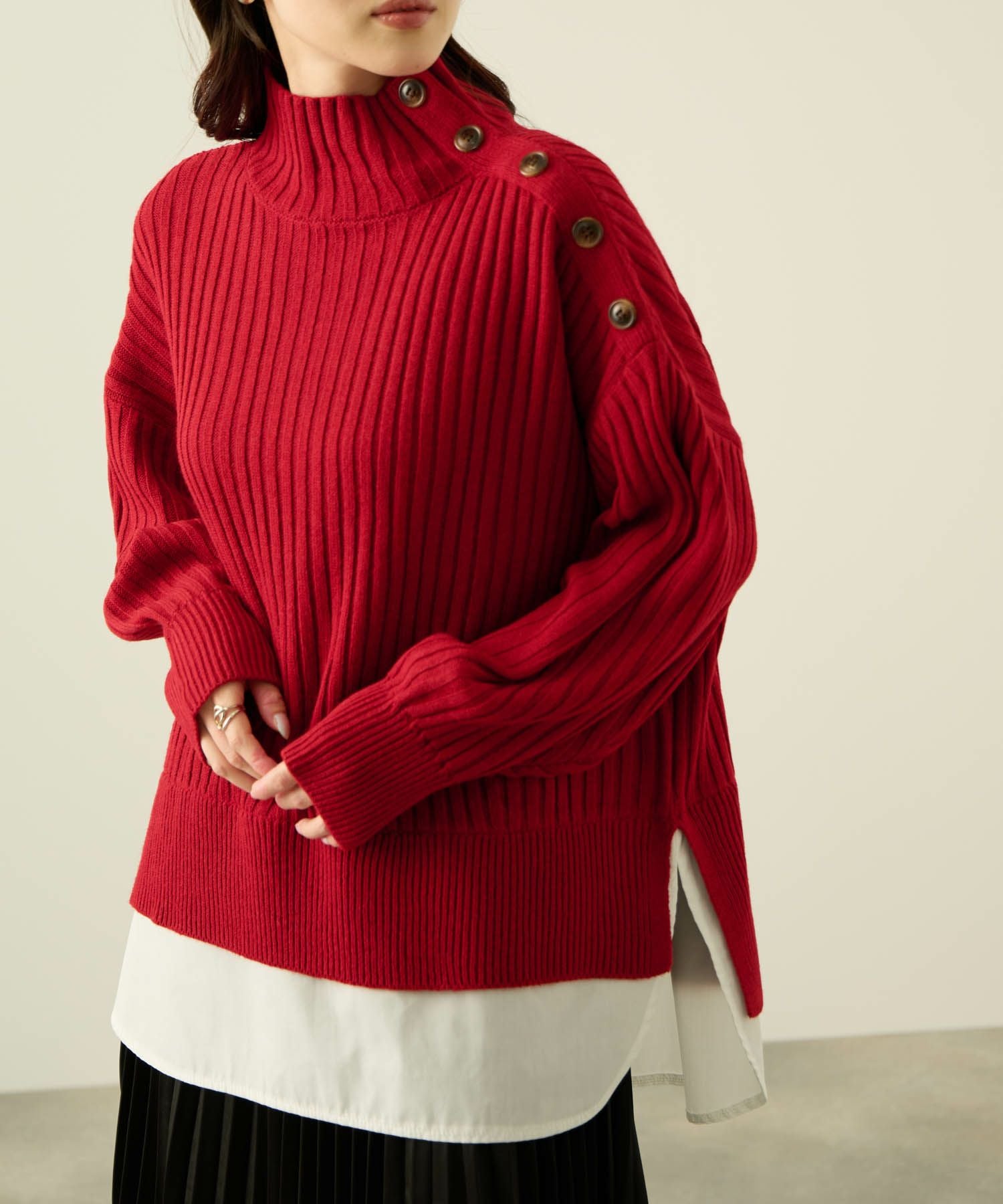 マルティニーク ニット セーター バックボタン ハイネック ウール ENC ニット セーター back button high neck knit with collar / ポロ