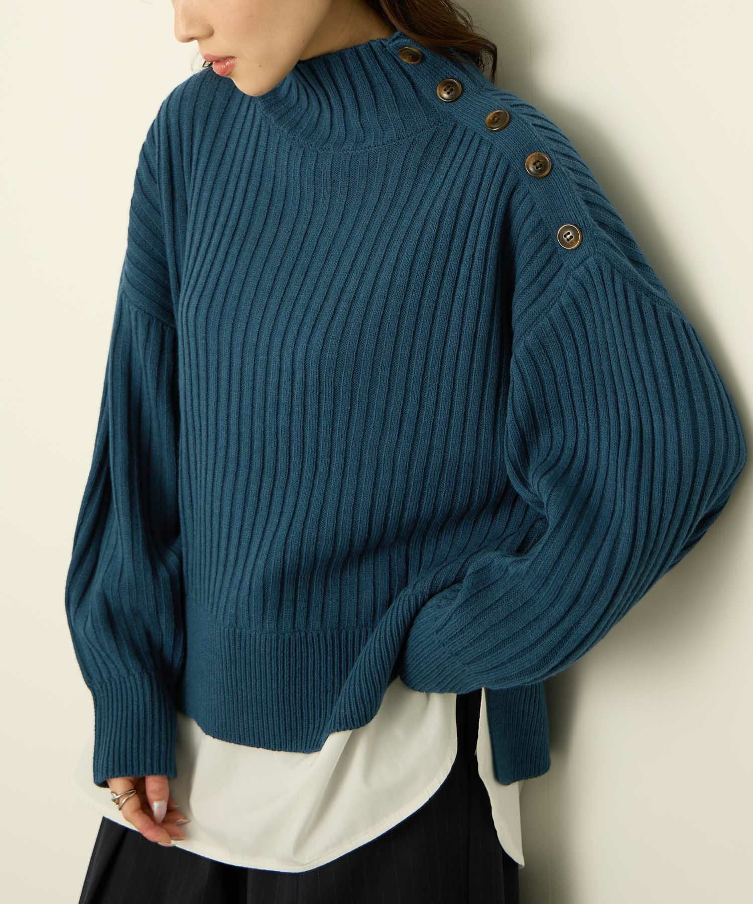 nAvy 時短 ボタンハイネックニット レディース