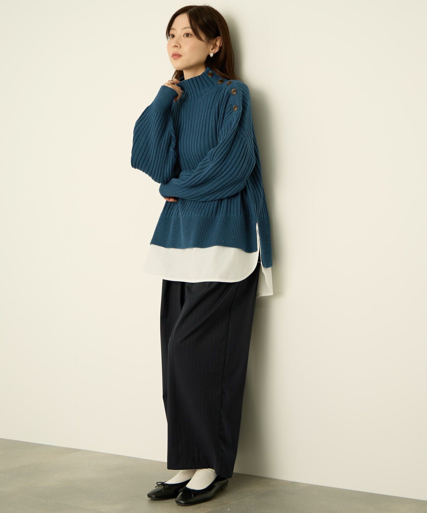 nAvy 時短 ボタンハイネックニット レディース nAvy 時短 ボタンハイネックニット レディース