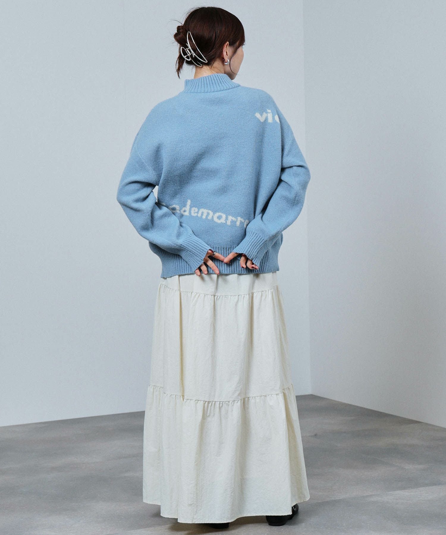 ミラーナイン★大人気！！アイコンニット nAvy もちり もちもち 総柄ハイネックニット レディース