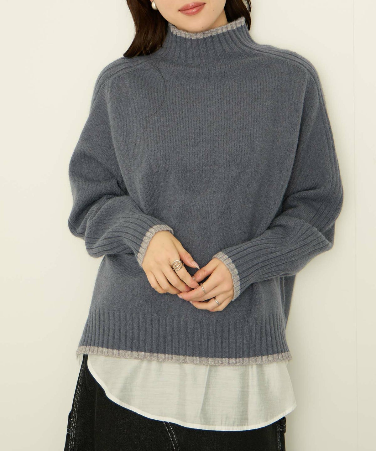 nAvy もちり もちもち 配色ハイネックニット レディース