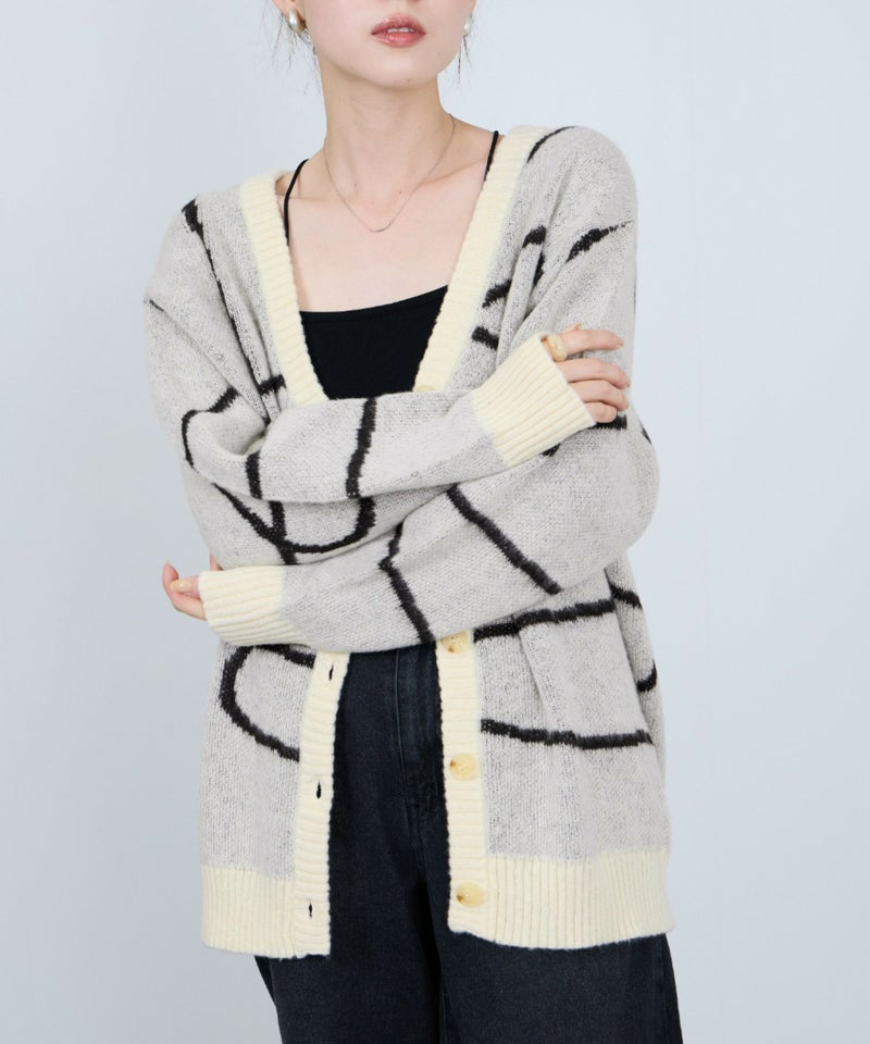 [期間限定knit]nAvy もちり もちもち 総柄ニットカーディガン レディース商品画像-1