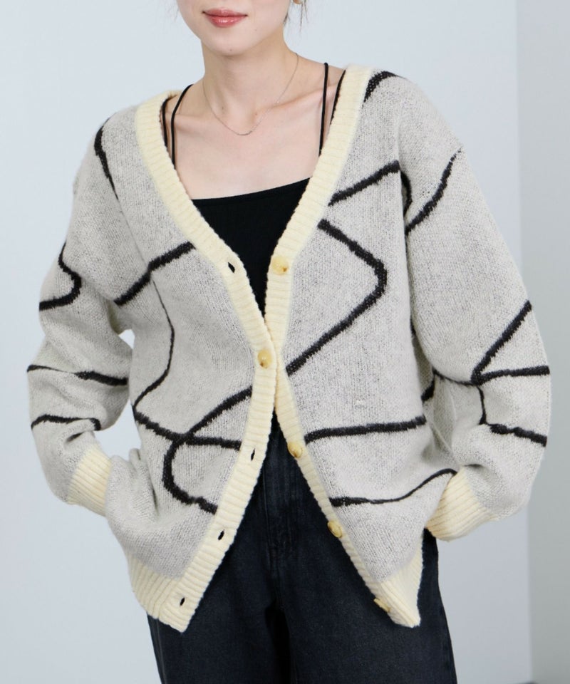 [期間限定knit]nAvy もちり もちもち 総柄ニットカーディガン レディース商品画像-5