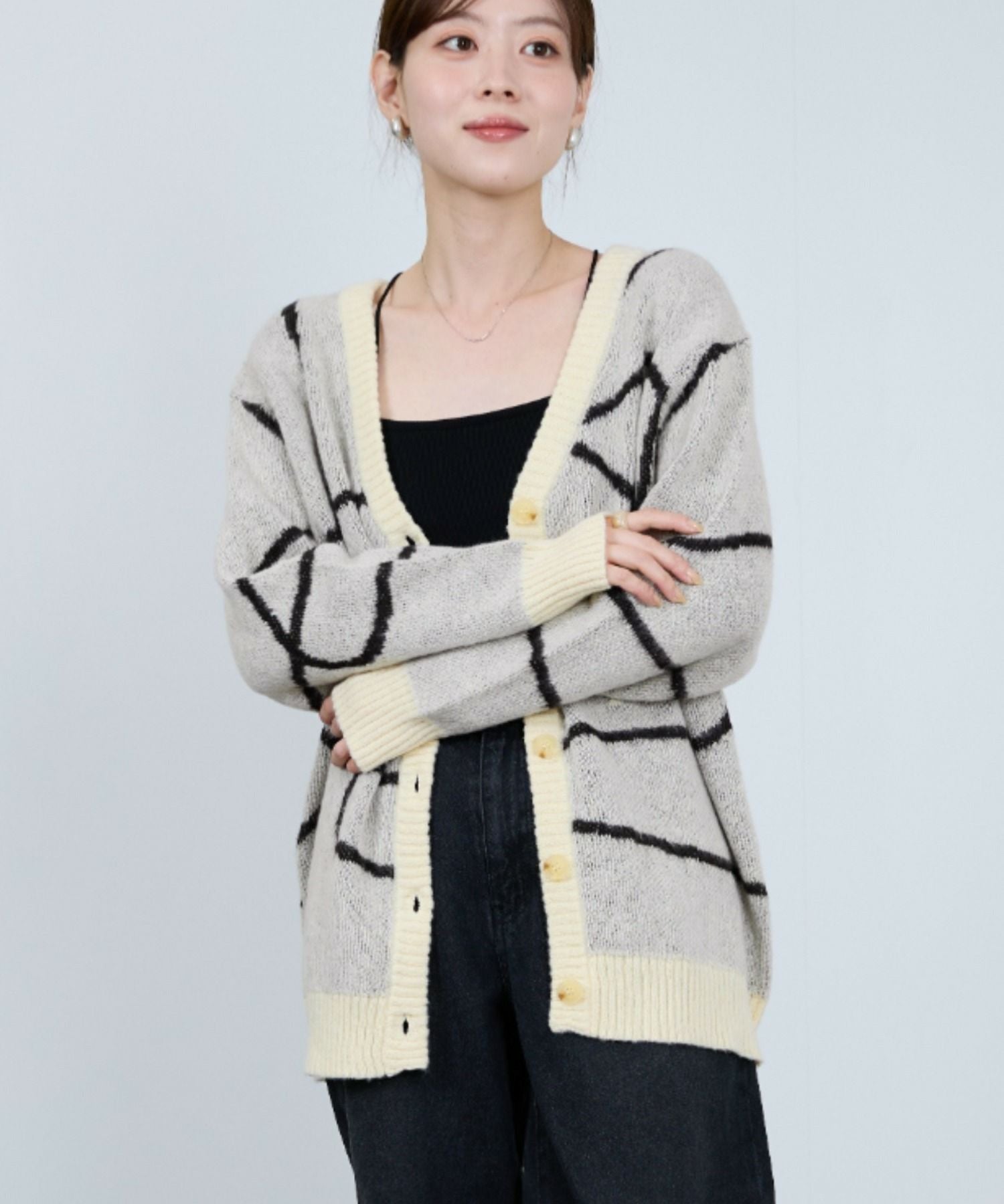 nAvy もちり もちもち 総柄ニットカーディガン レディース