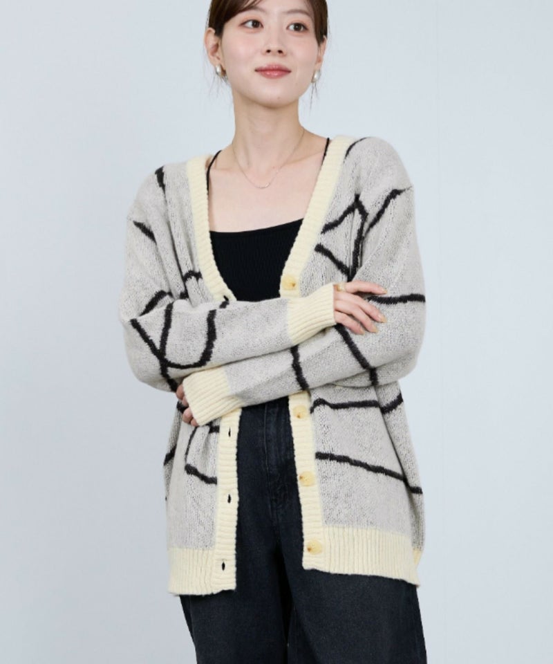 [期間限定knit]nAvy もちり もちもち 総柄ニットカーディガン レディース商品画像-7