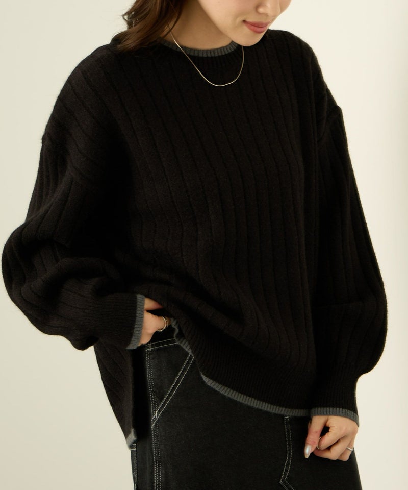 nAvy もちり もちもち 洗えるニット 配色クルーネック レディース商品画像-5