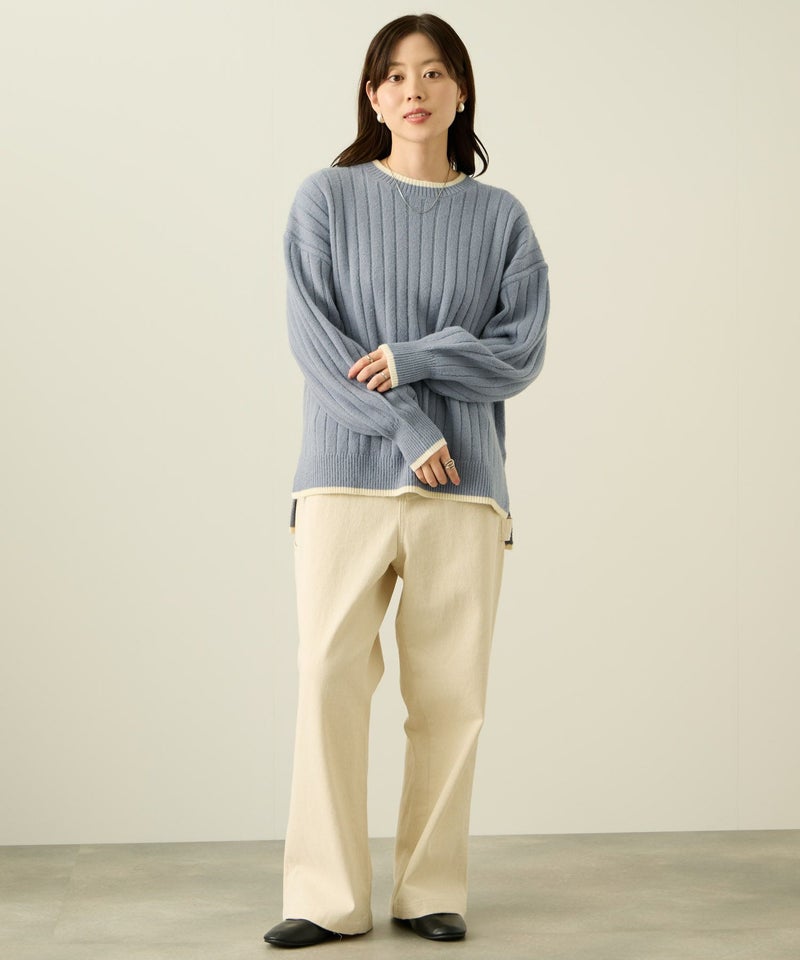 nAvy もちり もちもち 洗えるニット 配色クルーネック レディース商品画像-7