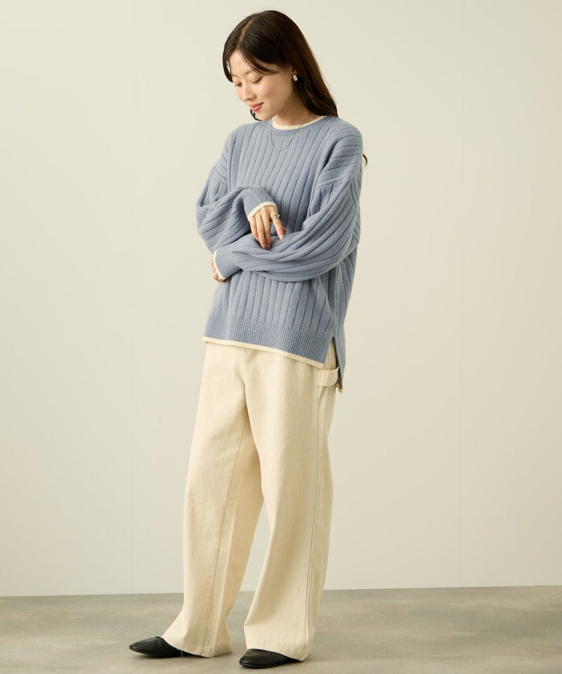 [期間限定knit]nAvy もちり もちもち 洗えるニット 配色クルーネック レディース商品画像-8