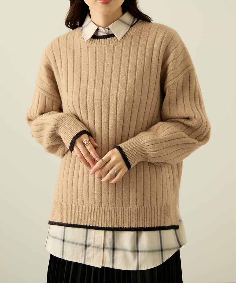 nAvy もちり もちもち 洗えるニット 配色クルーネック レディース商品画像-9