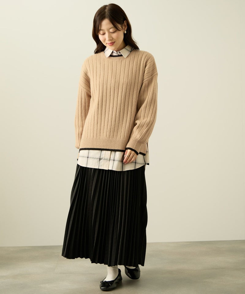 [期間限定knit]nAvy もちり もちもち 洗えるニット 配色クルーネック レディース商品画像-10