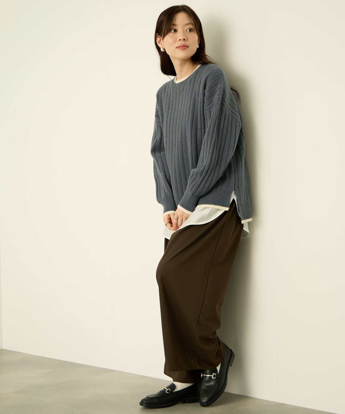 nAvy もちり もちもち 洗えるニット 配色クルーネック レディース