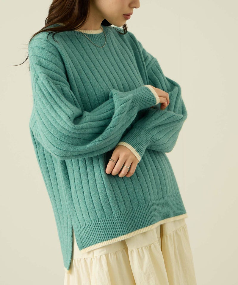 nAvy もちり もちもち 洗えるニット 配色クルーネック レディース商品画像-15