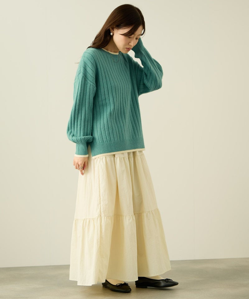 [期間限定knit]nAvy もちり もちもち 洗えるニット 配色クルーネック レディース商品画像-16